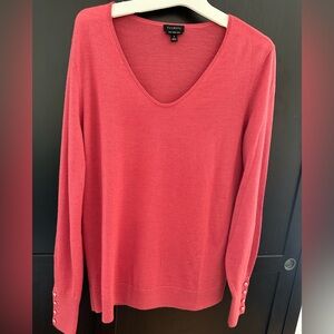 Talbots 100% Merino Wool Coral V-Neck Sweater Relaxed Fit Knit